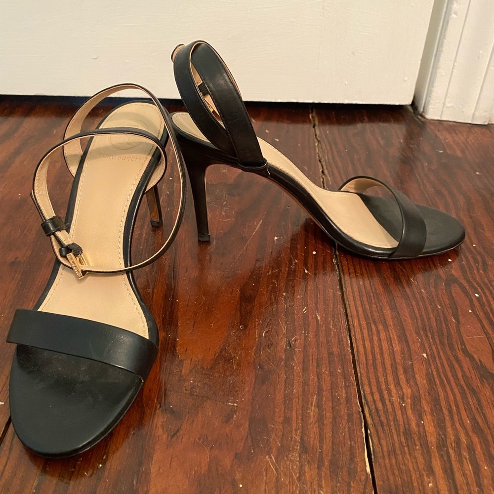 Tory Burch Black Ankle Strap Heeled Sandal size 5.5